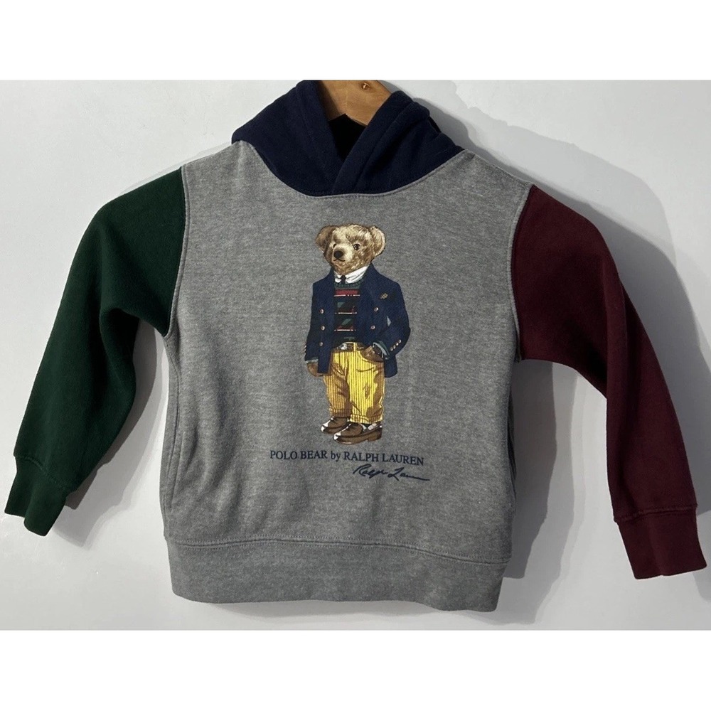 Polo Ralph Lauren Boys Polo Bear Color Block Fleece Hoodie Size 3/3T